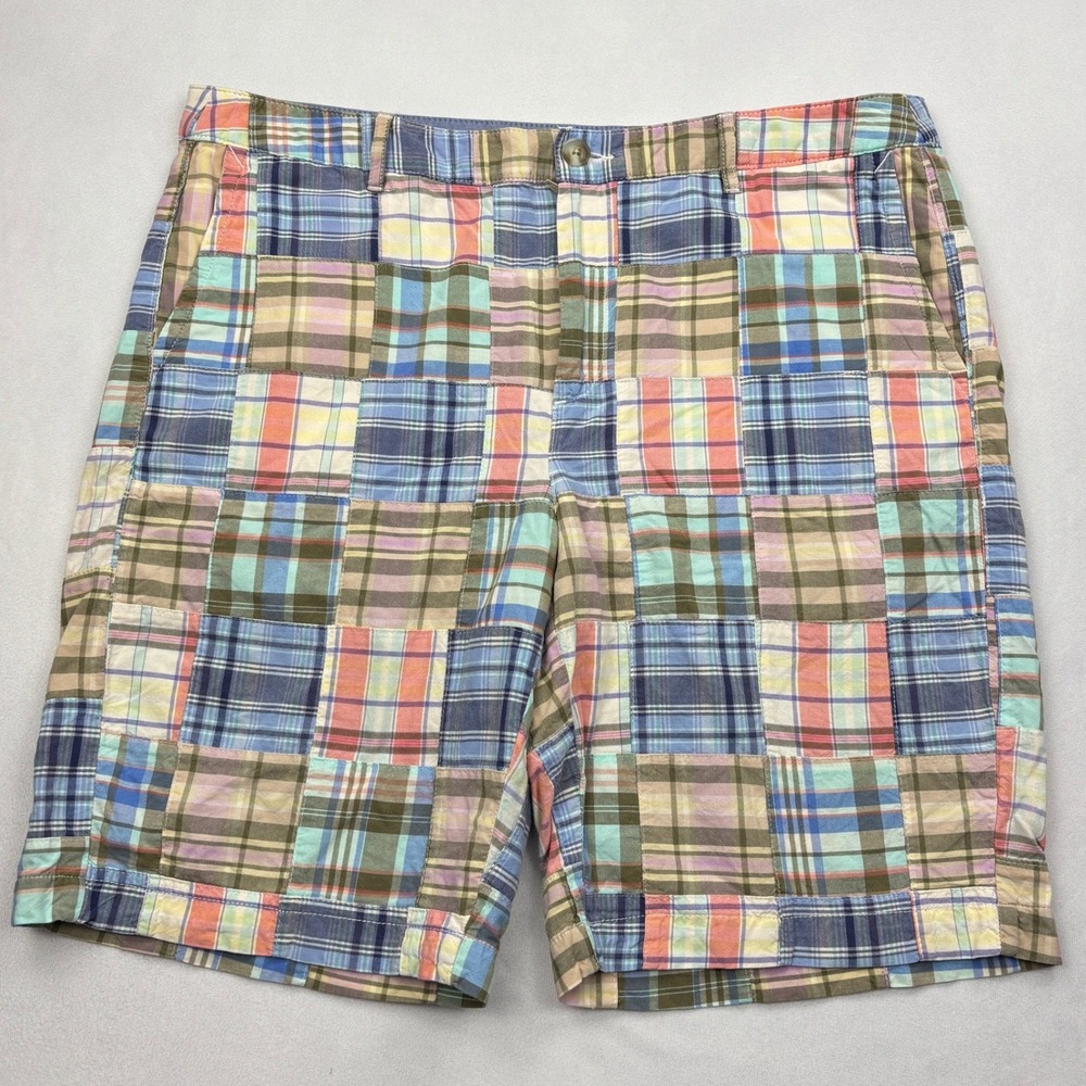 LL Bean Shorts Womens 16 Regular Multicolor Patchwork Madras Cotton Favorite Fit